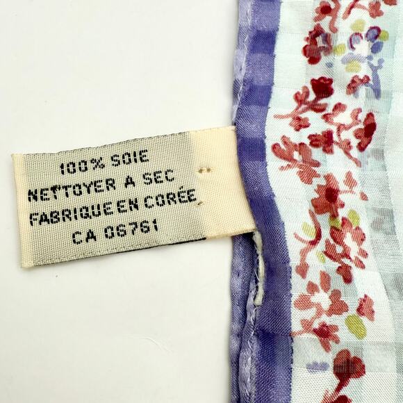 Vtg 1990s Perry Ellis 100% Silk Floral Gingham Scarf 20.5” Square Made in Korea - Picture 9 of 9
